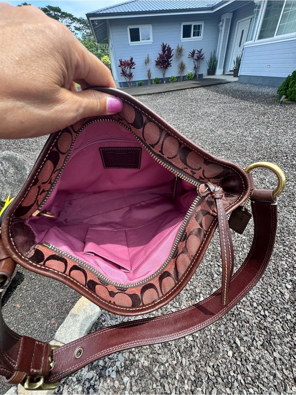 Coach Signature Buckle Hobo Shoulder Bag Brown Jacquard Pink Lining 2008 - Picture 15 of 16